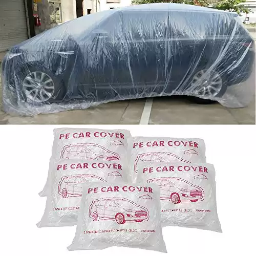 ZXMOTO Disposable Car Cover 5 Pack Clear Plastic Car Cover